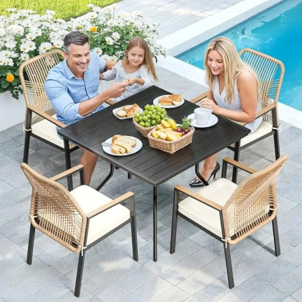 Angduo Outdoor Patio Dining Set 5 Piece Rattan Cushioned