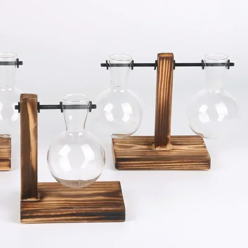 SMHXIANGQIANJIN Transparent Bulb Vase On Wooden Stand Cafe