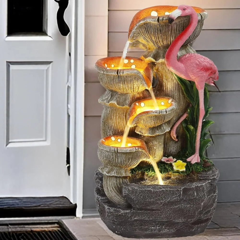 USSerenaY Flamingo Five Tier Outdoor Water Feature With LED