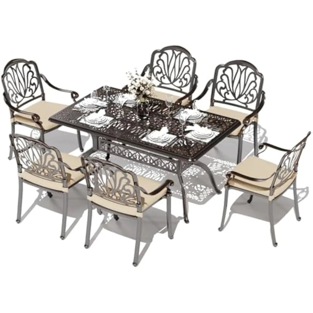 Angduo Outdoor 6 Chairs Patio Table Set Aluminum Umbrella