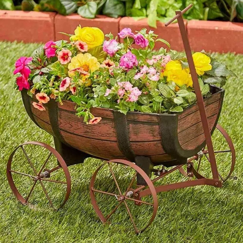 Hign-Concerned Barrel Wagon Planter Rustic Gardeners