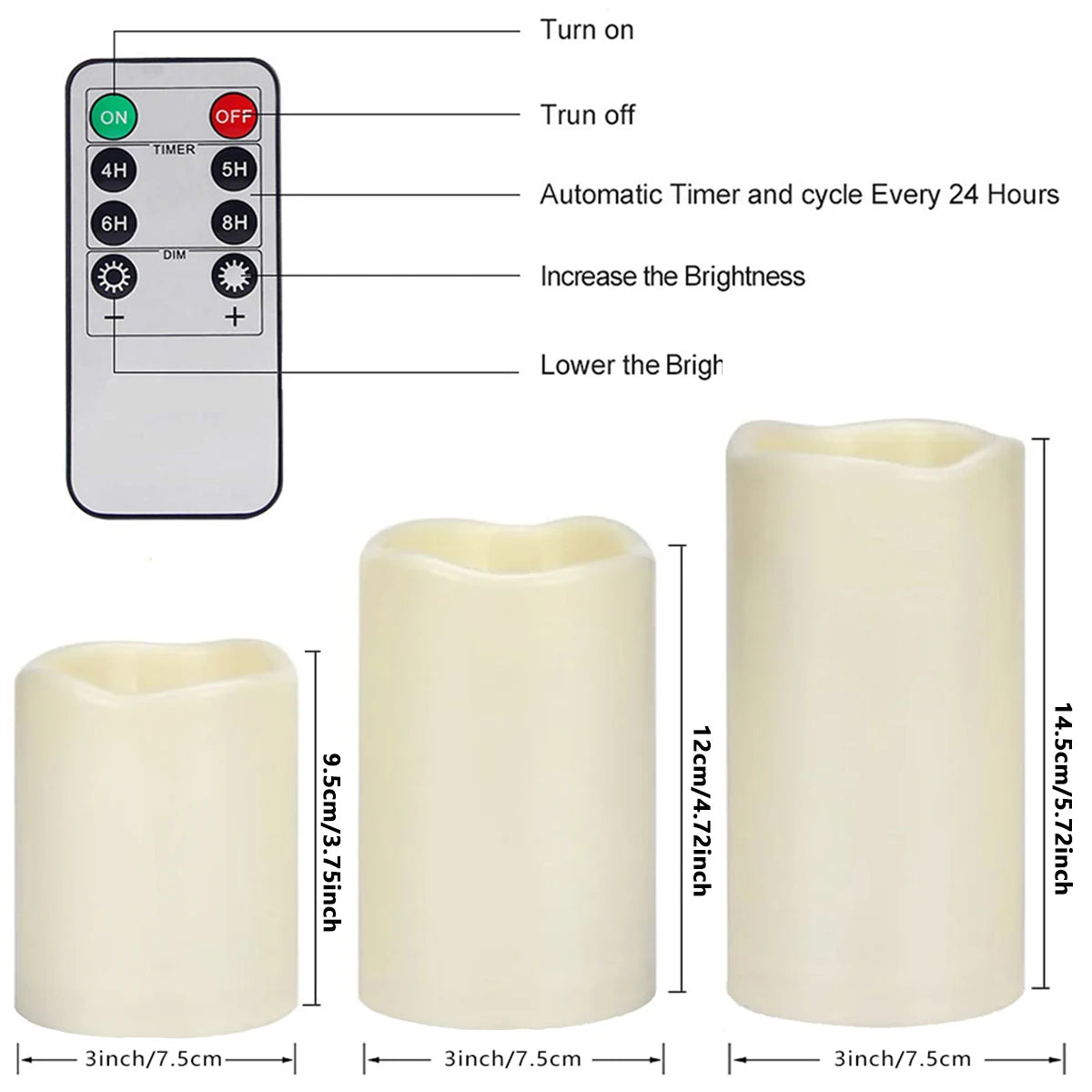 3Pc LED Flameless Candles With Remote For Christmas Party
