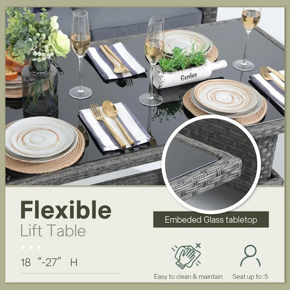 GUANGBAI Outdoor Patio Set 4 Piece Wicker With Lift