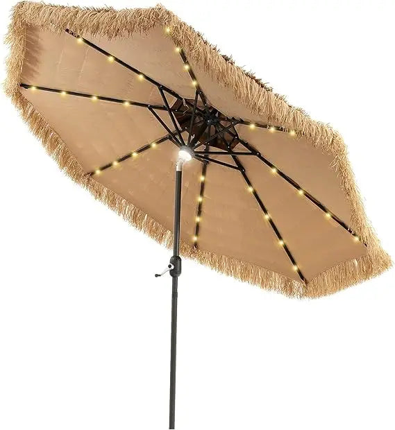 Thatched Patio Umbrella 9ft With LED Lights Solar Tiki