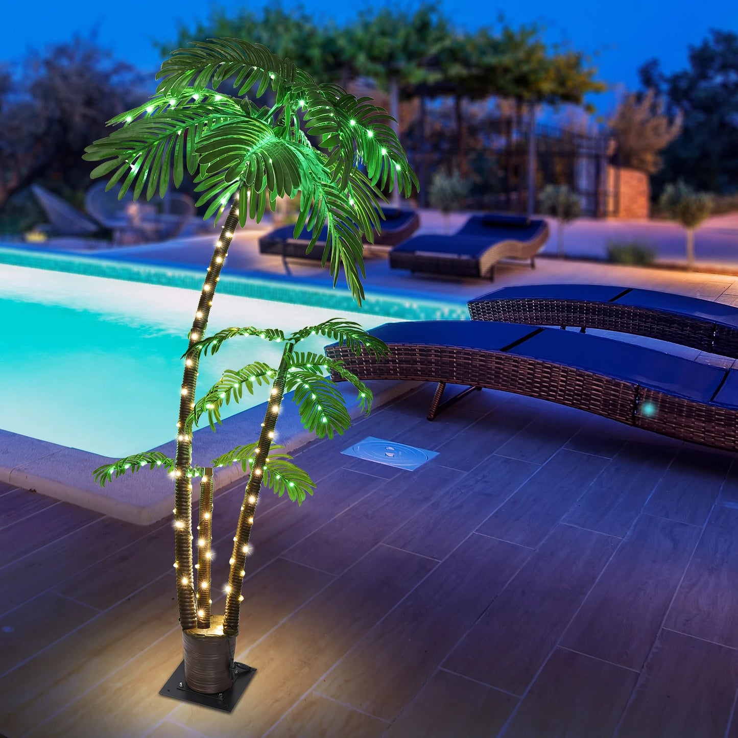 Solar Lighted Palm Tree 6ft LED For Tiki Bar Xmas Decor
