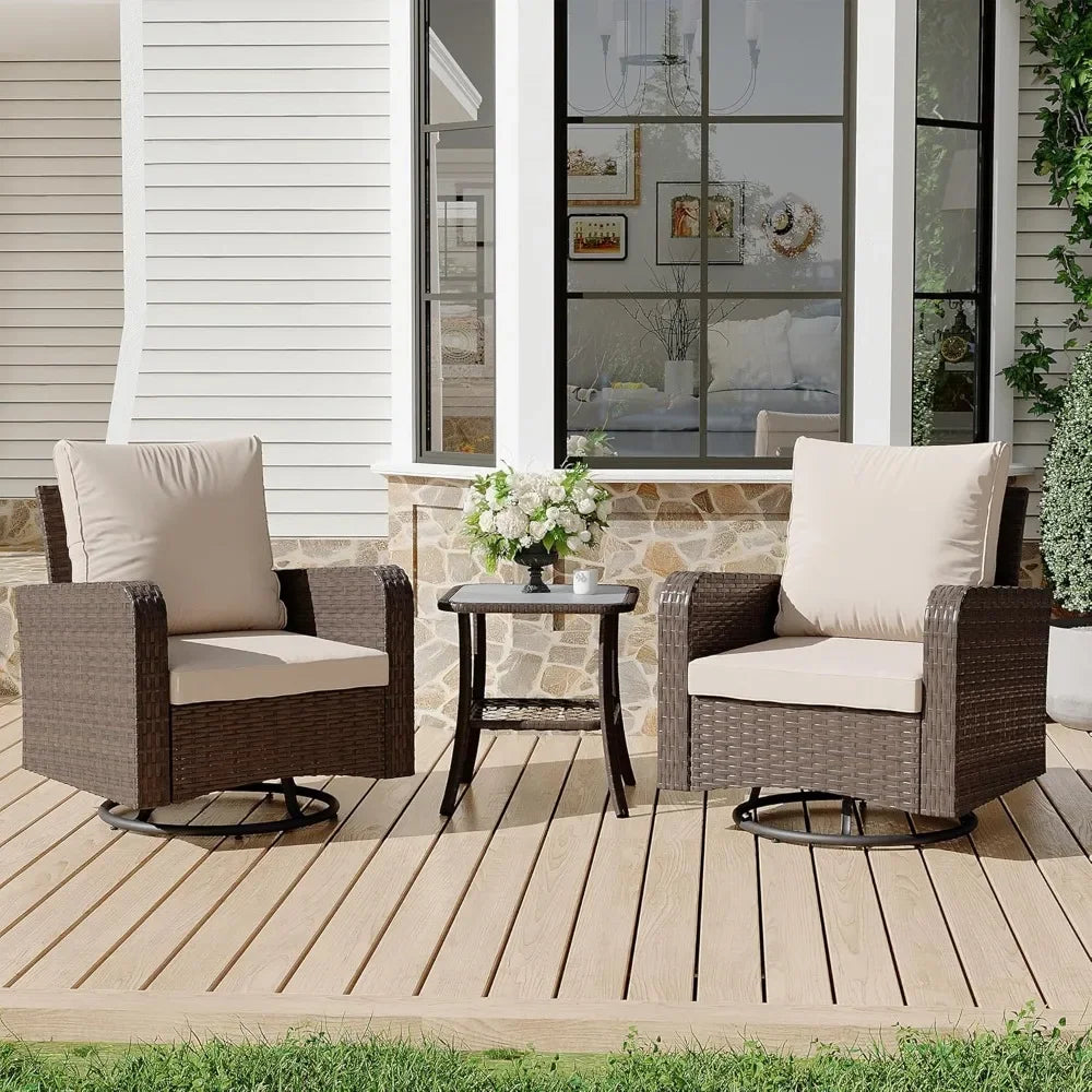 HUANZHUANG Swivel Chairs Set Side Table All Weather Bistro