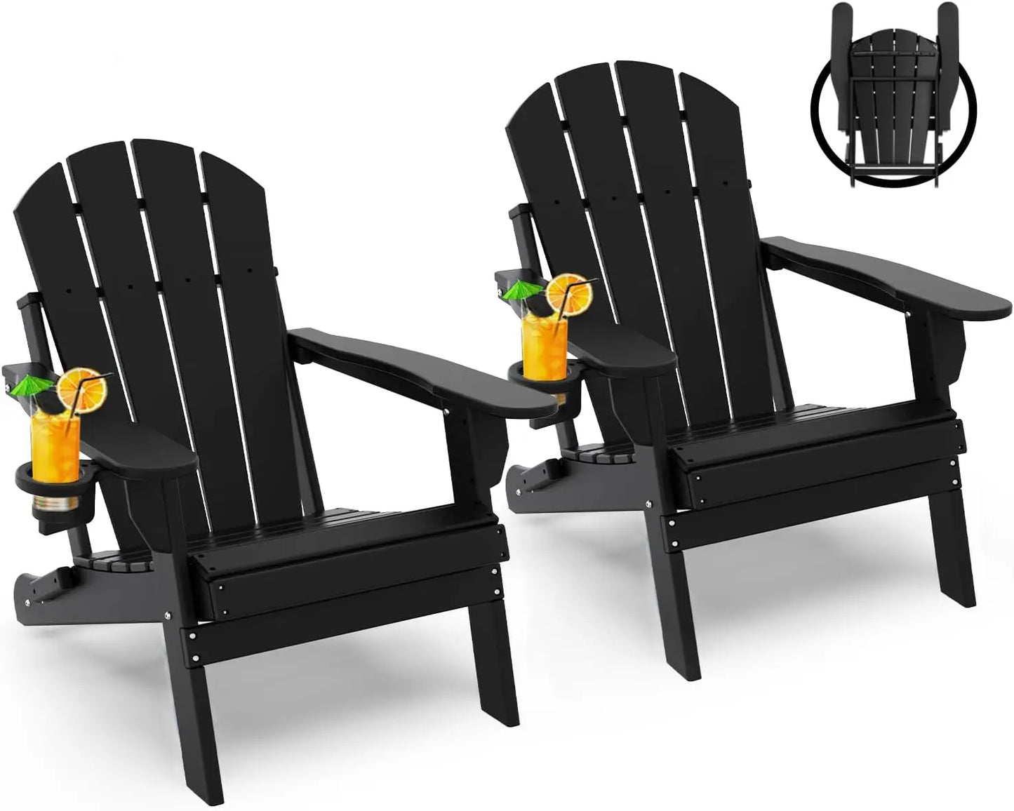 Angduo Folding Adirondack Chairs Set of 2 With Cup Holder