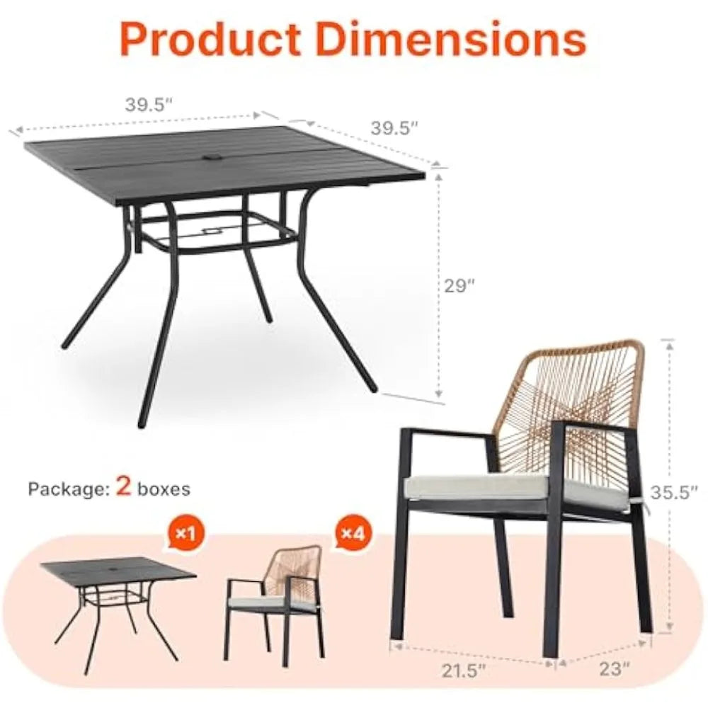 Angduo Outdoor Patio Dining Set 5 Piece Rattan Cushioned
