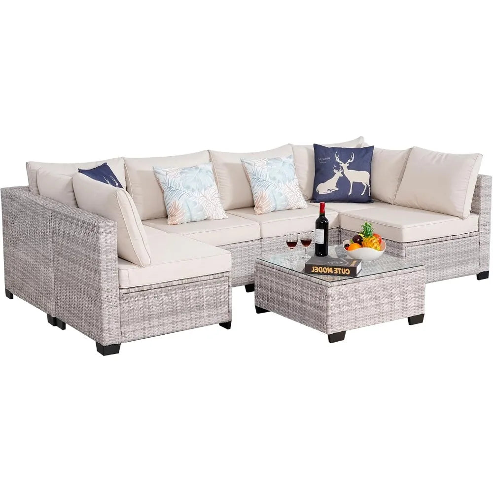 Guangbai 7 Piece Outdoor Rattan Sectional Sofa Set Patio