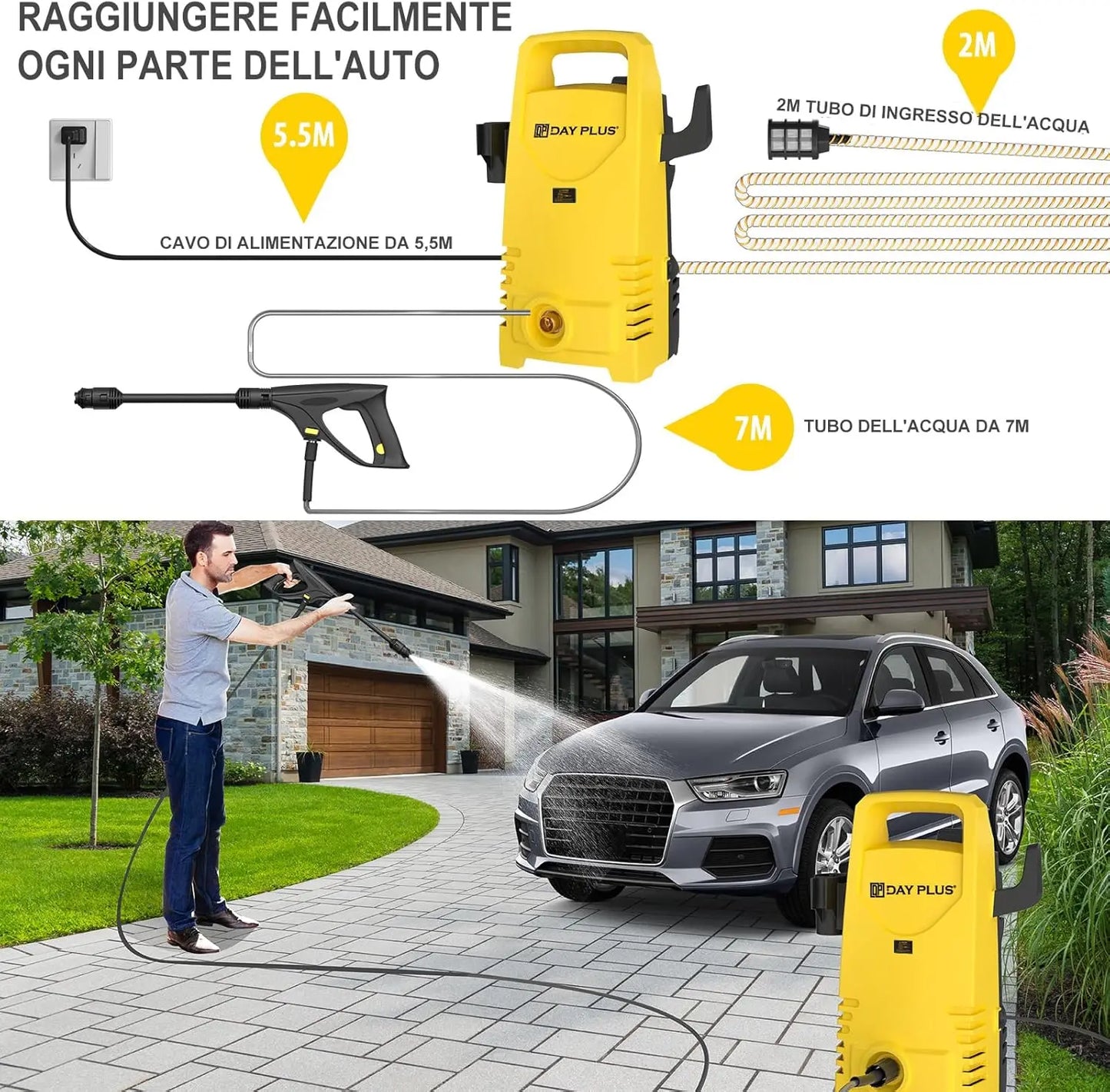 DayPlus Electric Pressure Washer 1600W 120Bar Garden Cars