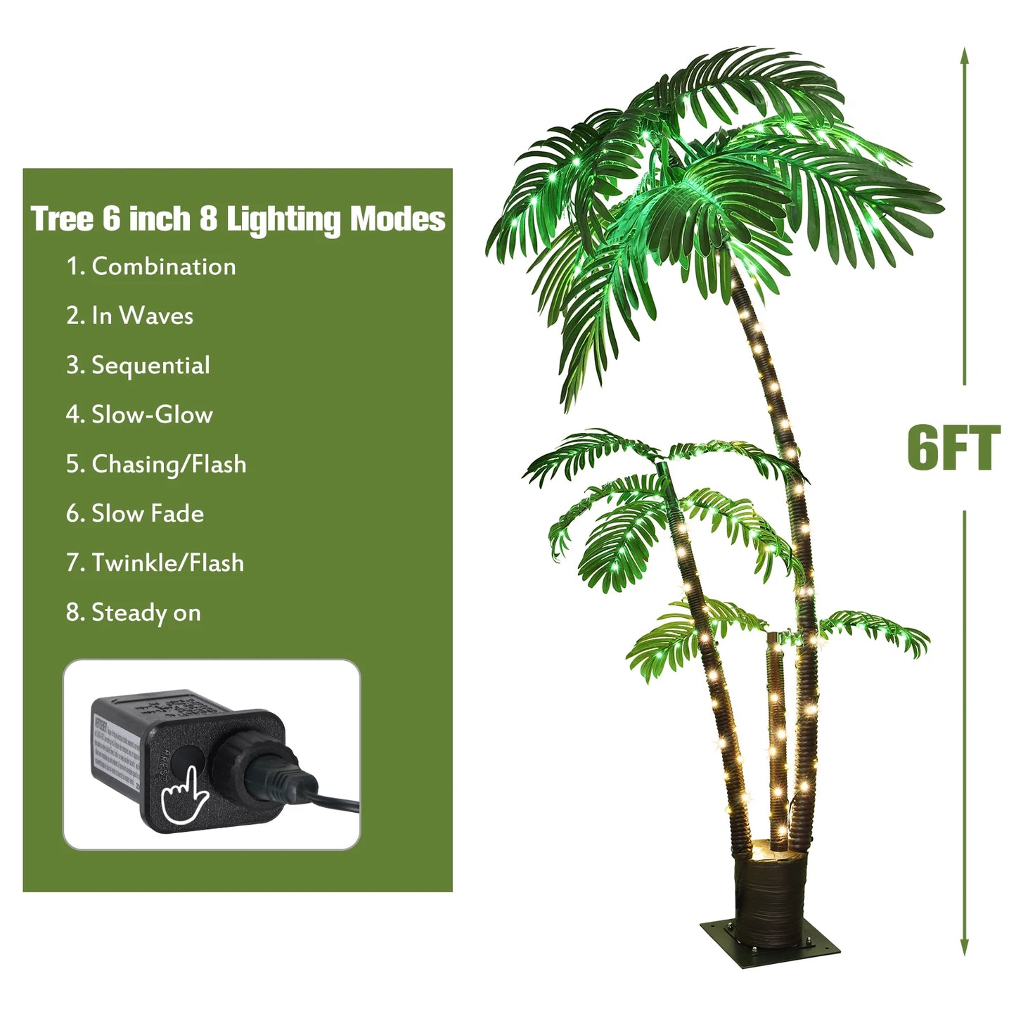 Solar Lighted Palm Tree 6ft LED For Tiki Bar Xmas Decor