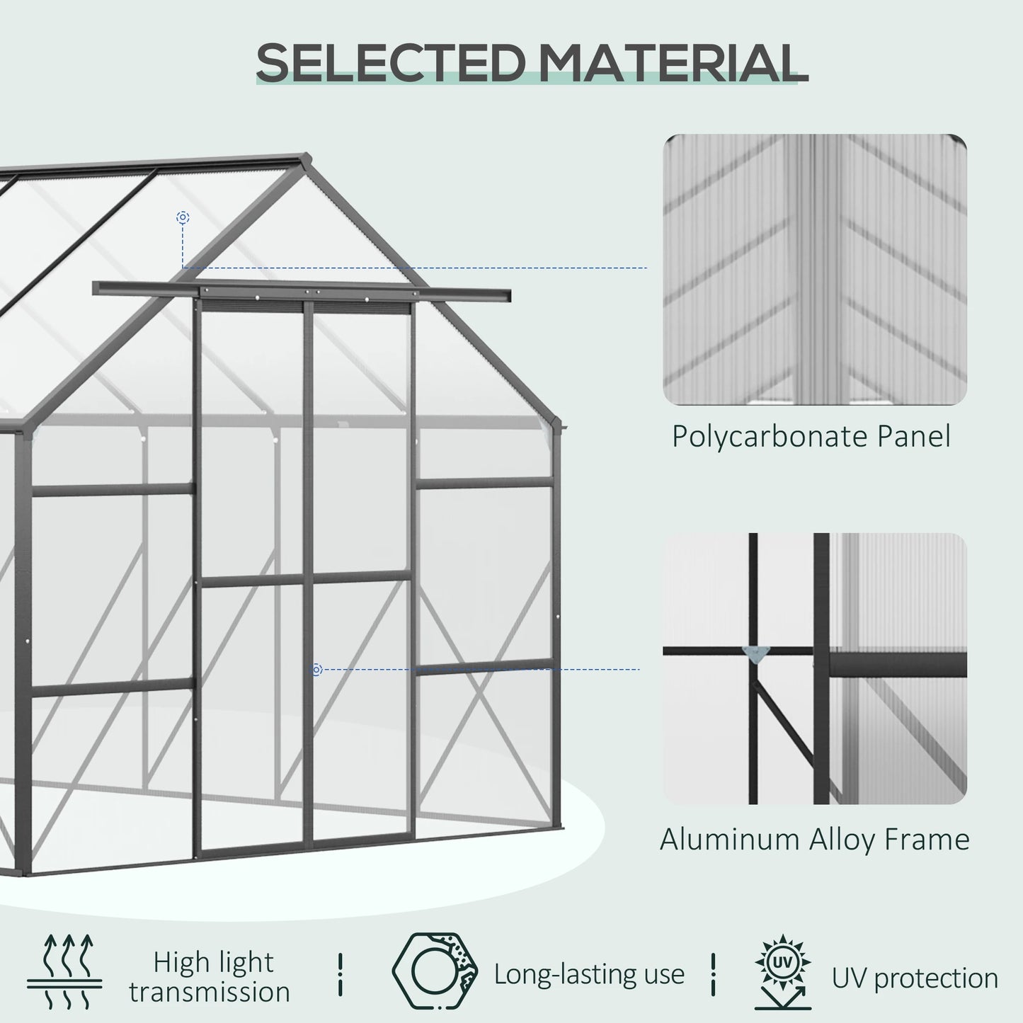 Outsunny Polycarbonate Walk In Greenhouse Kit Sliding Door