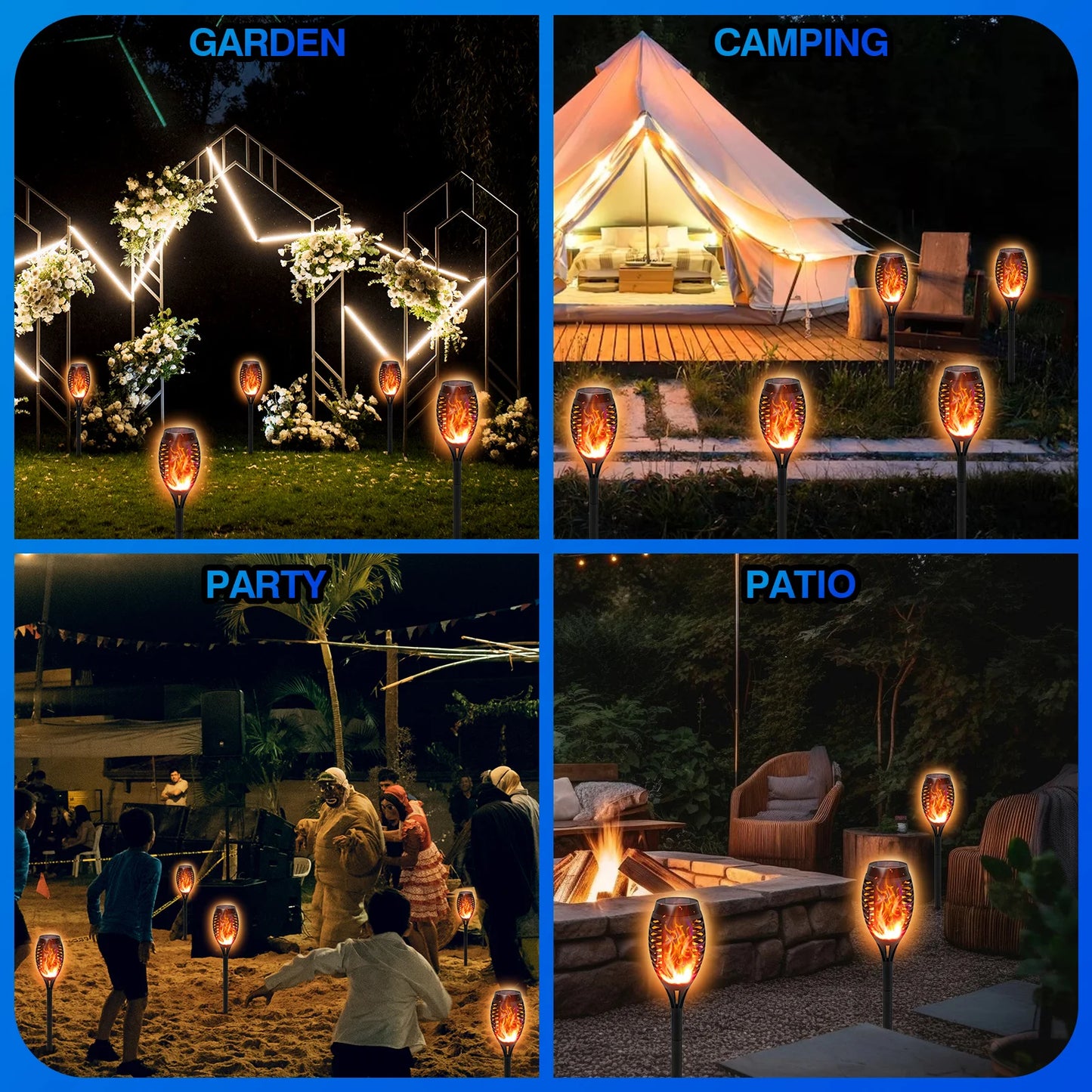 Solar Torch Lights With Flickering Flame For Garden Path