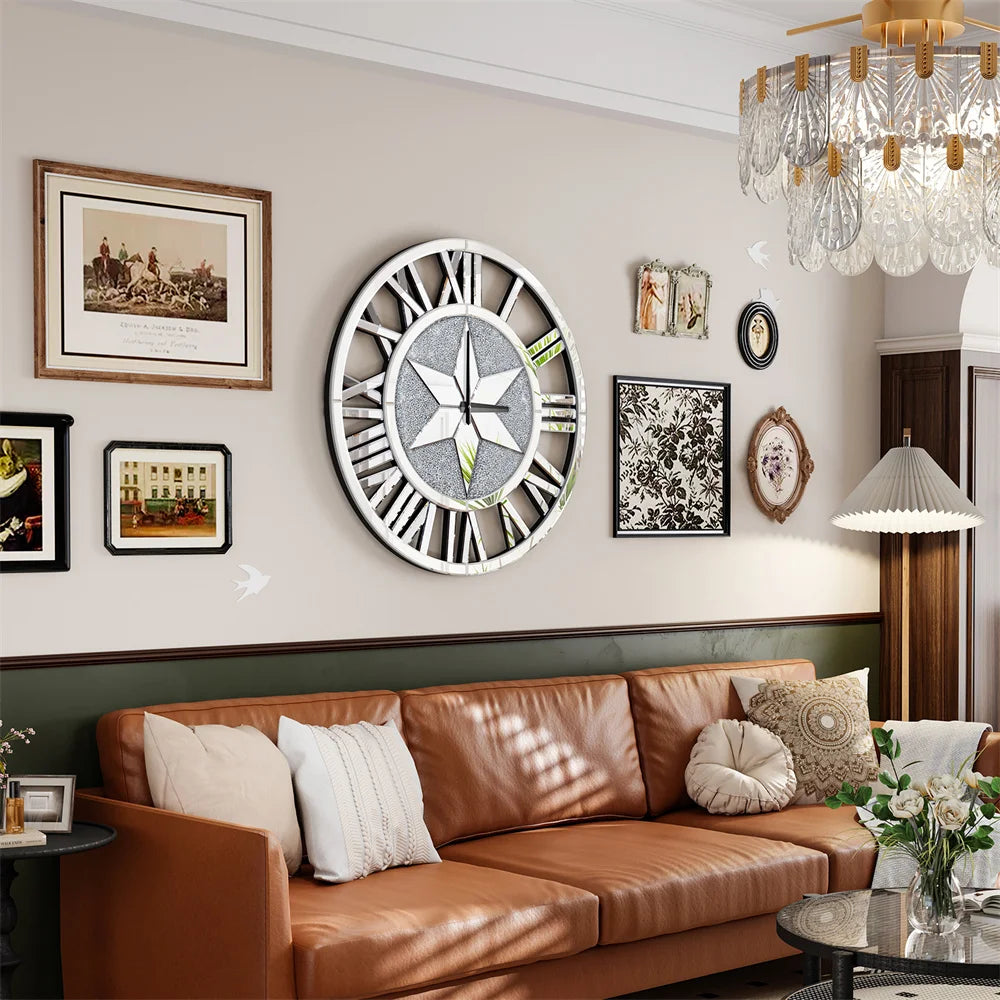 LUVODI Round Wall Clock Mirror With Roman Numerals