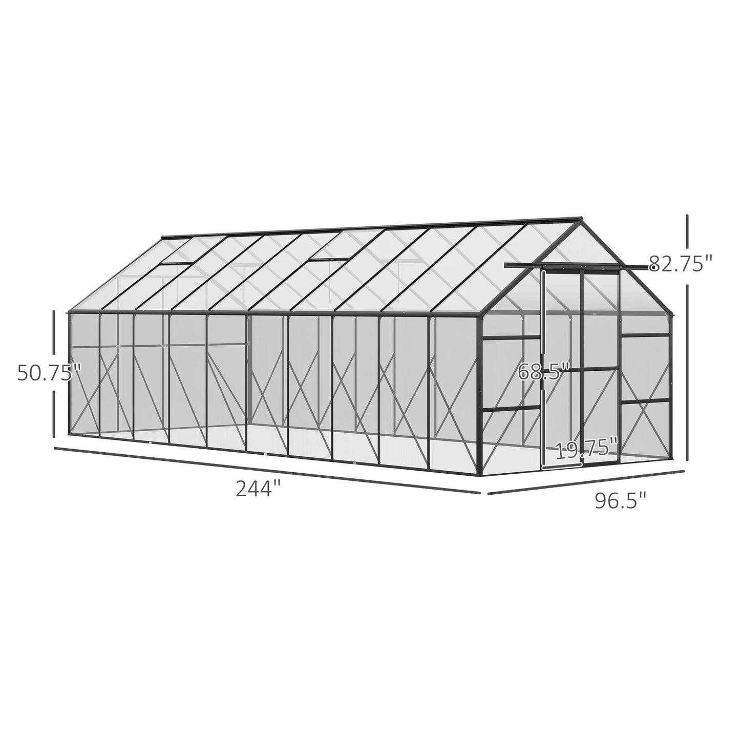 Outsunny Polycarbonate Walk In Greenhouse Kit Sliding Door