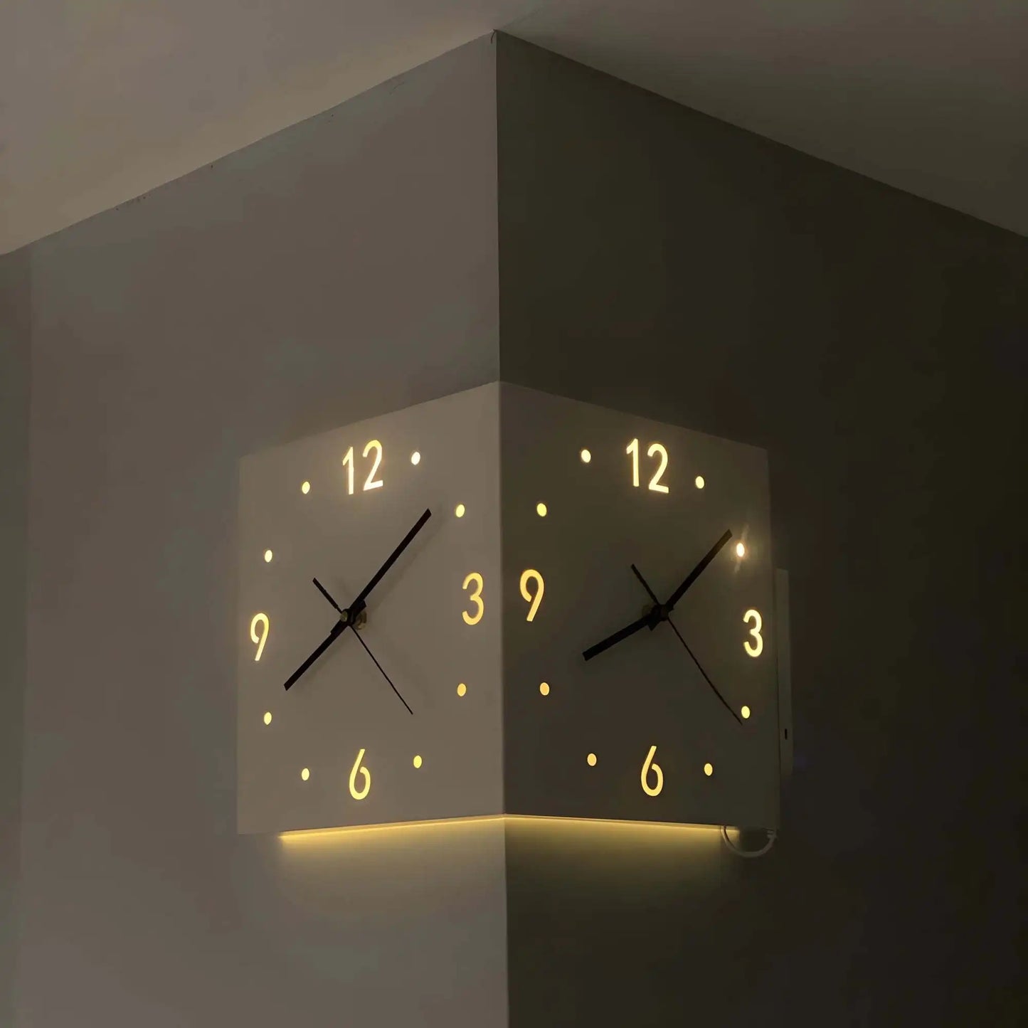 Combination Corner Modern Double Sided Luminous Wall Clock