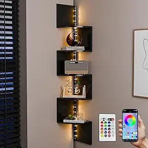 HAAYOT Corner Shelf Wall Mounted 5 Tier Shelves With Lights