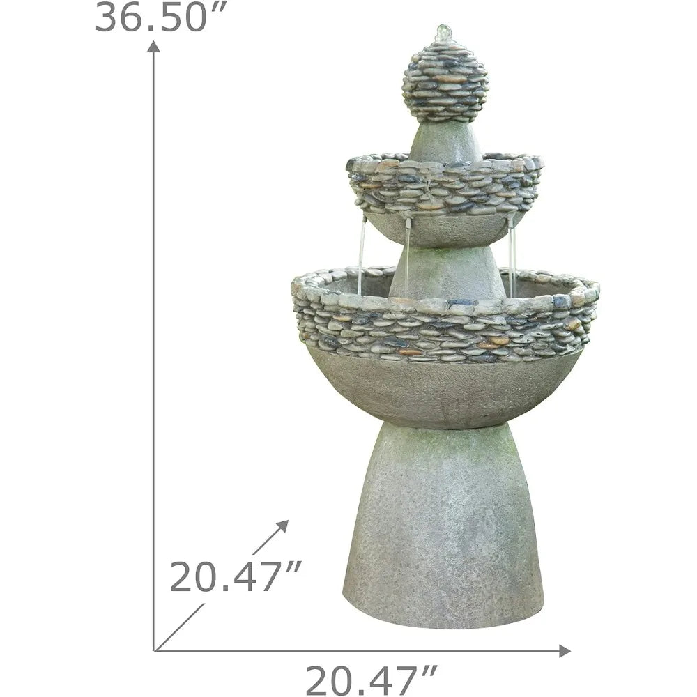 Outdoor 3 Tier Zen Style Pedestal Fountain Stone Trim