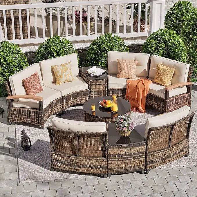Angduo Outdoor Patio Rattan Set Half Moon Sectional