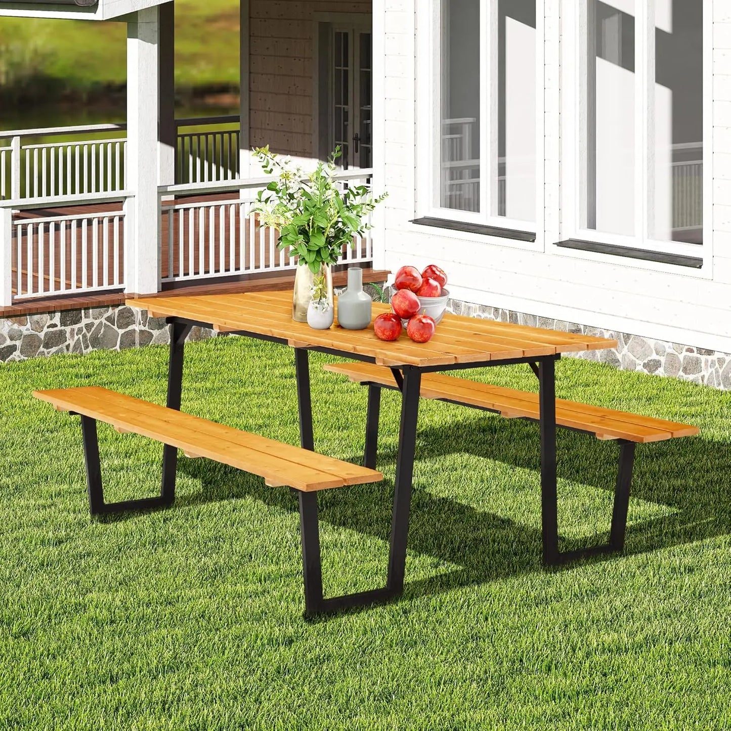 Guangbai Picnic Table Outdoor Bench Set Heavy Duty Garden
