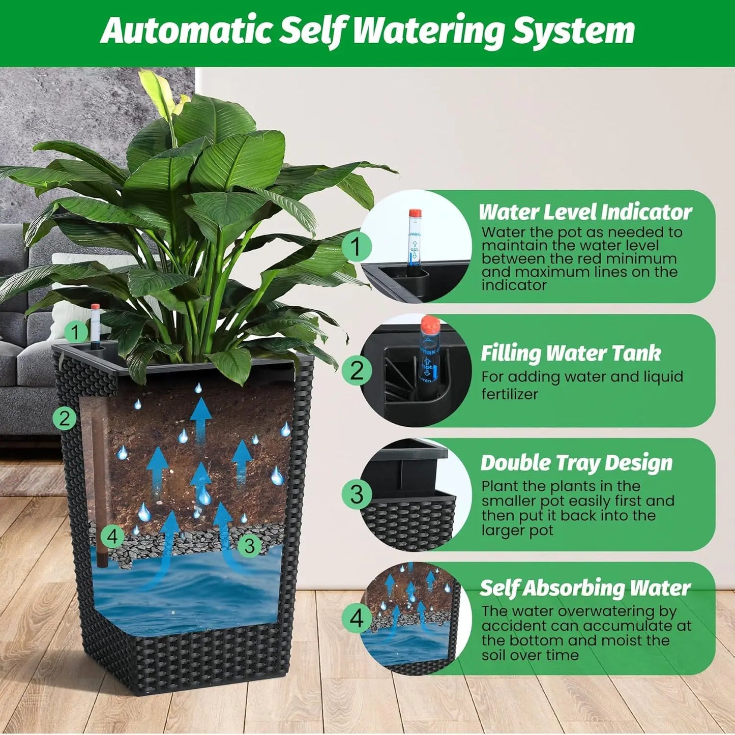 Twister CK Outdoor Planters 16 Inch 2 Pack Water Gauge Tray
