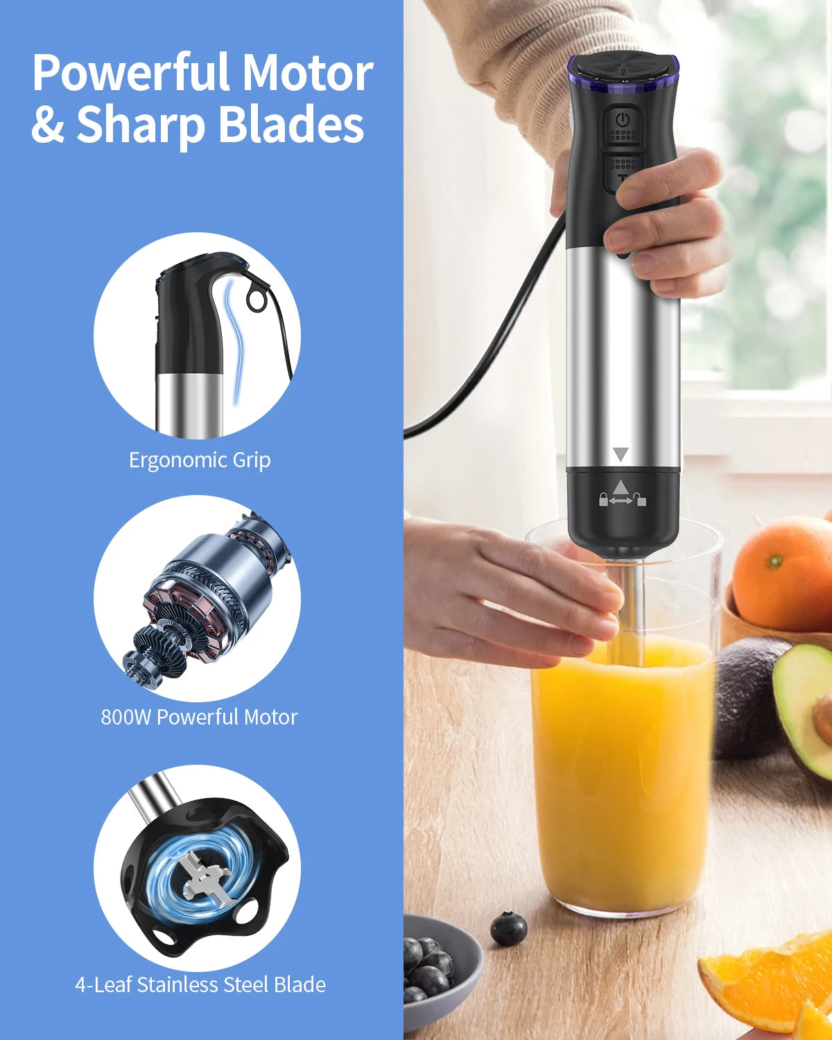 ZHIYU 1000W Immersion Hand Blender 5 In 1 For Busy Chefs