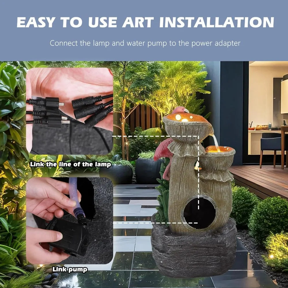 USSerenaY Flamingo Five Tier Outdoor Water Feature With LED