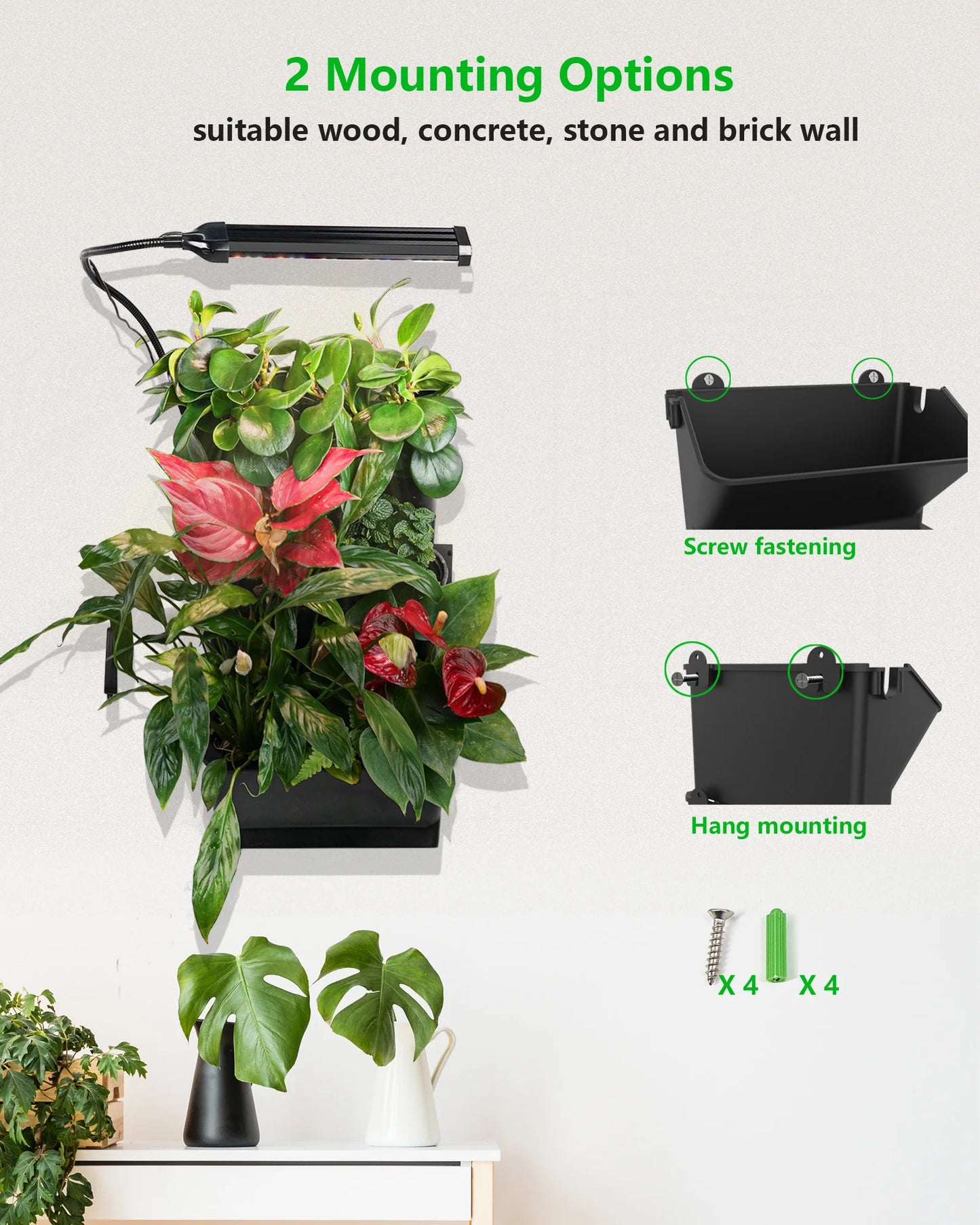 DPROOTS 6 Pot Self Watering Wall Planter Grow Light Indoor