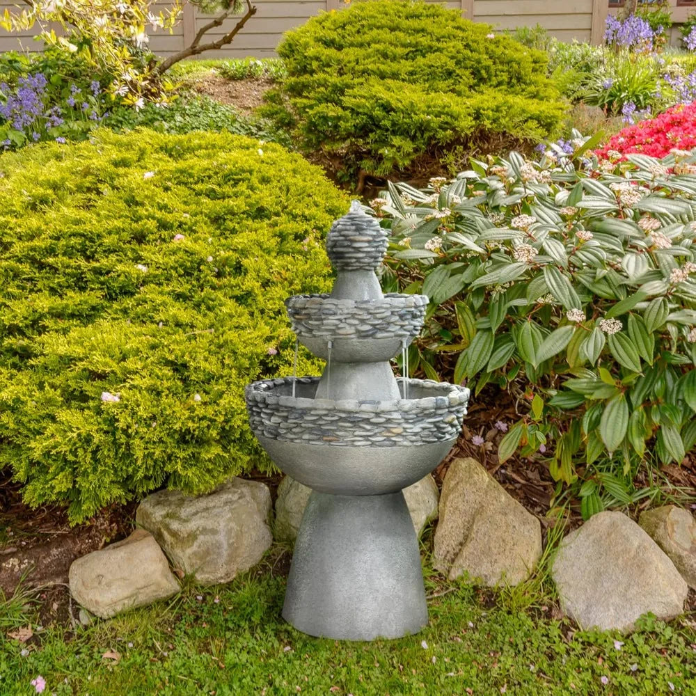 Outdoor 3 Tier Zen Style Pedestal Fountain Stone Trim