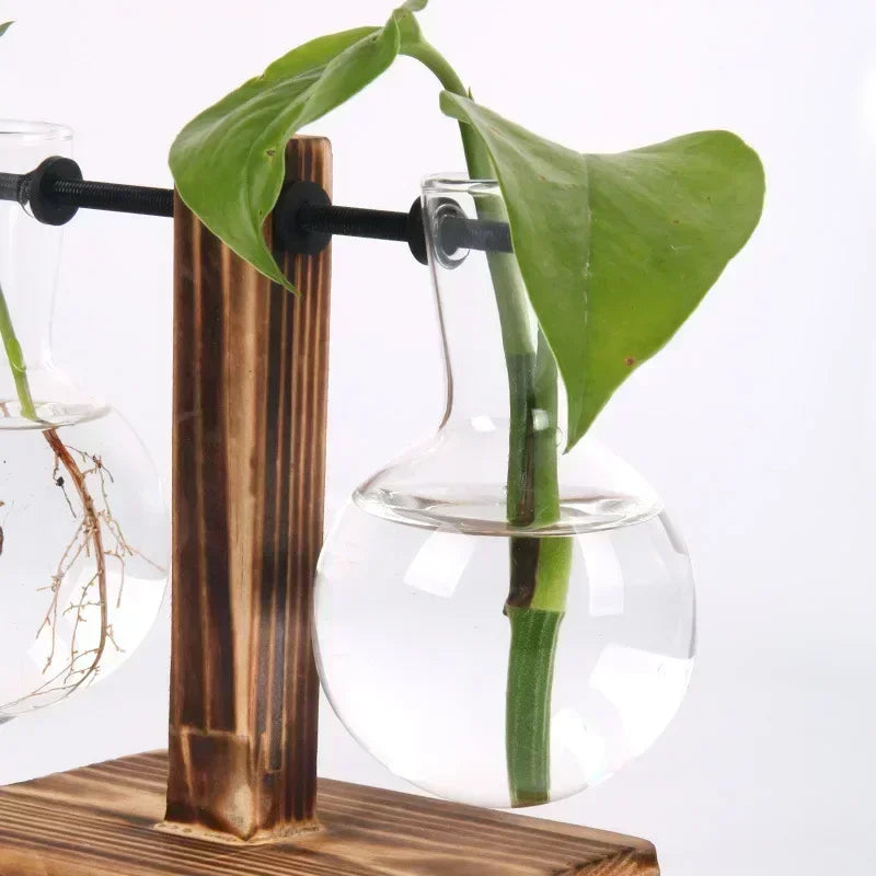 SMHXIANGQIANJIN Transparent Bulb Vase On Wooden Stand Cafe