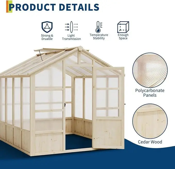 HiMISSH Heavy Duty Cedar Greenhouse With Poly Panels