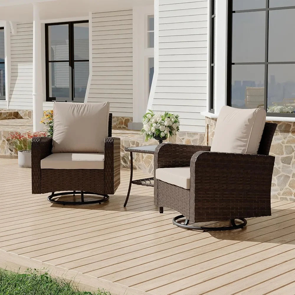 HUANZHUANG Swivel Chairs Set Side Table All Weather Bistro