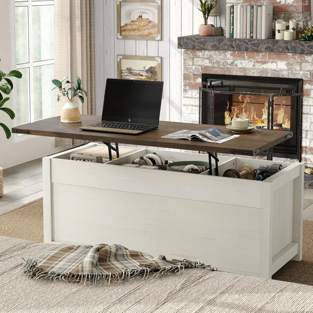 Lift Top Coffee Table Storage Farmhouse Rustic Sliding