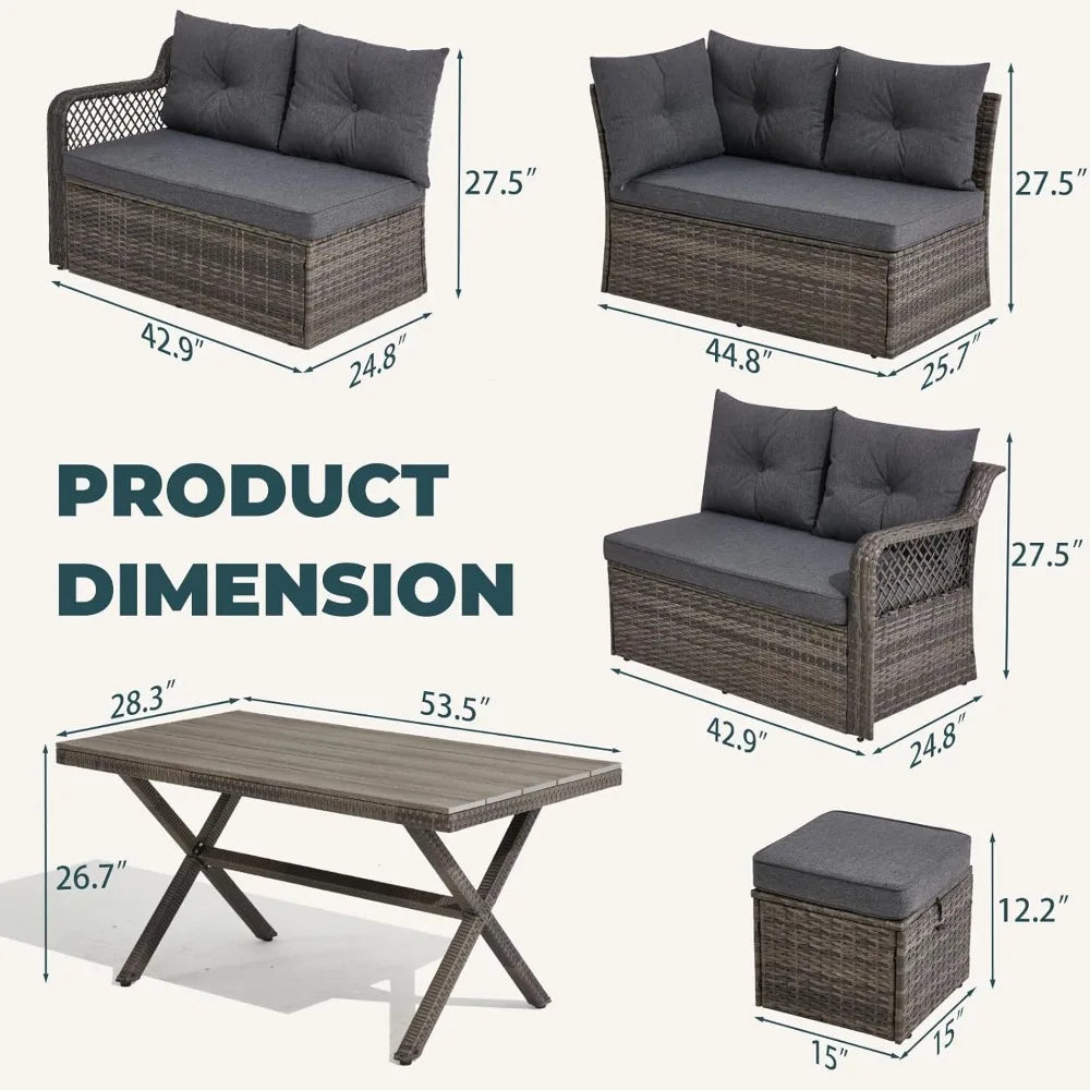 OEING 7 Piece Outdoor Patio Dining Set With HDPE Table