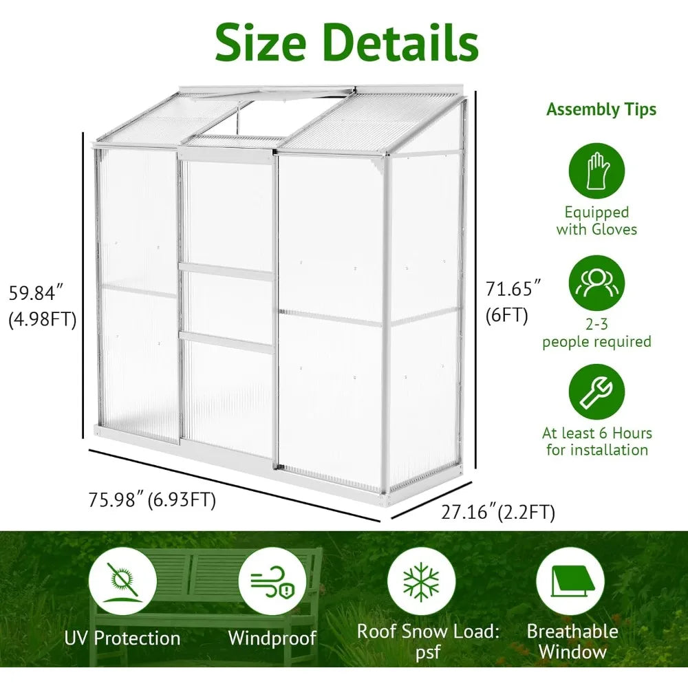 Color Polycarbonate Greenhouse 6x2ft Walk In For Gardeners