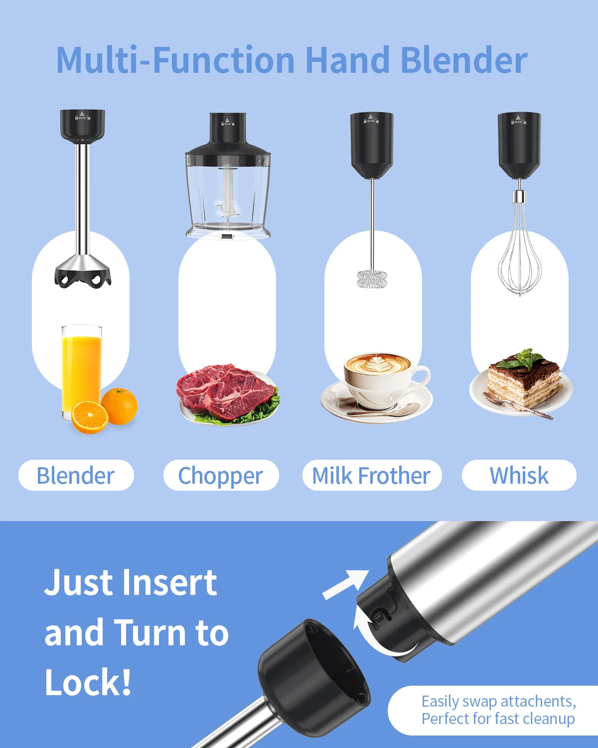 ZHIYU 1000W Immersion Hand Blender 5 In 1 For Busy Chefs