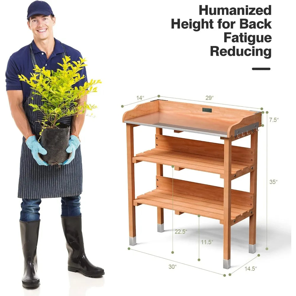 Hign Durable Garden Potting Bench For Gardeners With Hooks