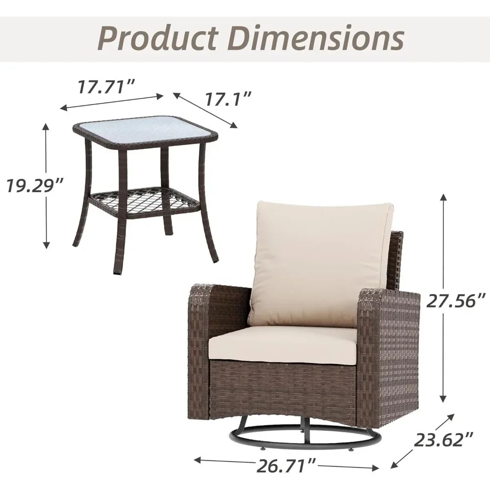 HUANZHUANG Swivel Chairs Set Side Table All Weather Bistro