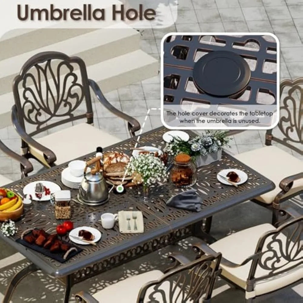 Angduo Outdoor 6 Chairs Patio Table Set Aluminum Umbrella