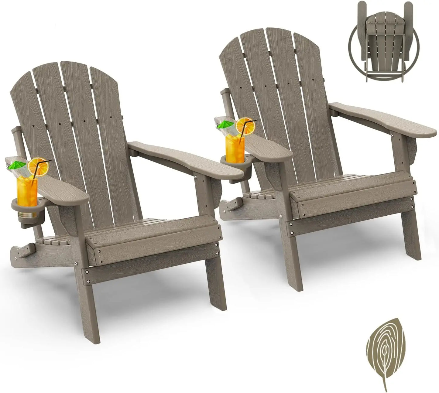 Angduo Folding Adirondack Chairs Set of 2 With Cup Holder