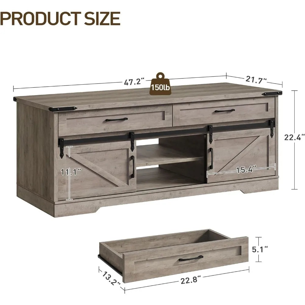 Farmhouse Coffee Table With Storage And Sliding Barn Doors