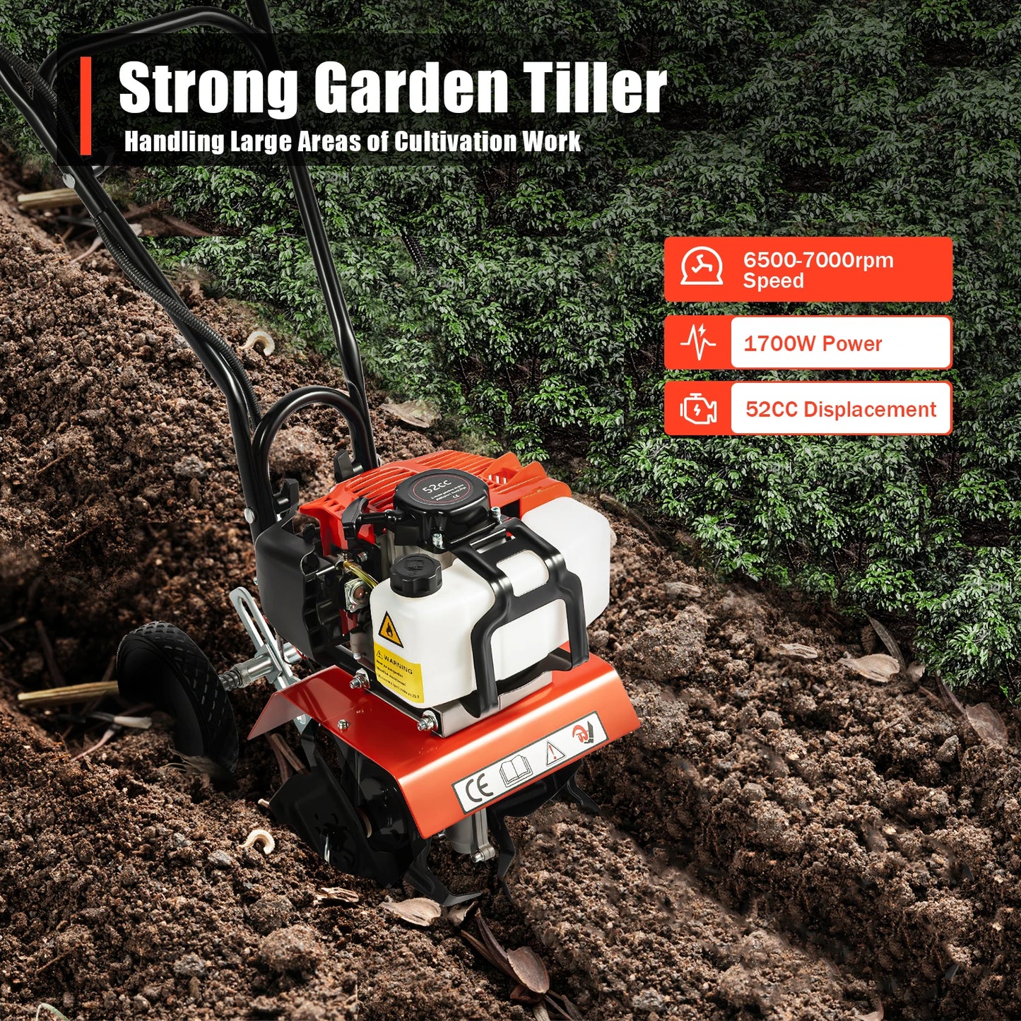 Hign-concerned Gasoline Tiller 52cc For Home Garden