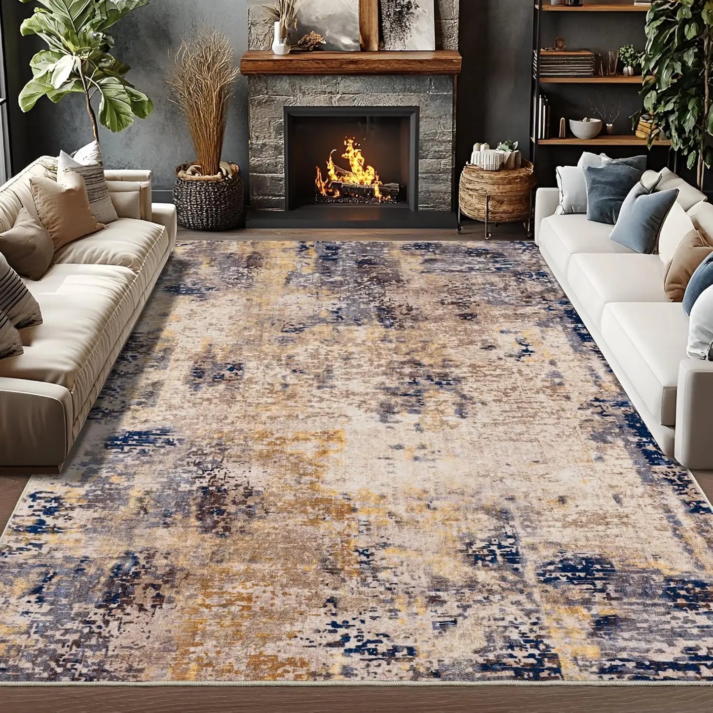 NoahasCN Living Room Area Rug Soft Modern Abstract Non Slip