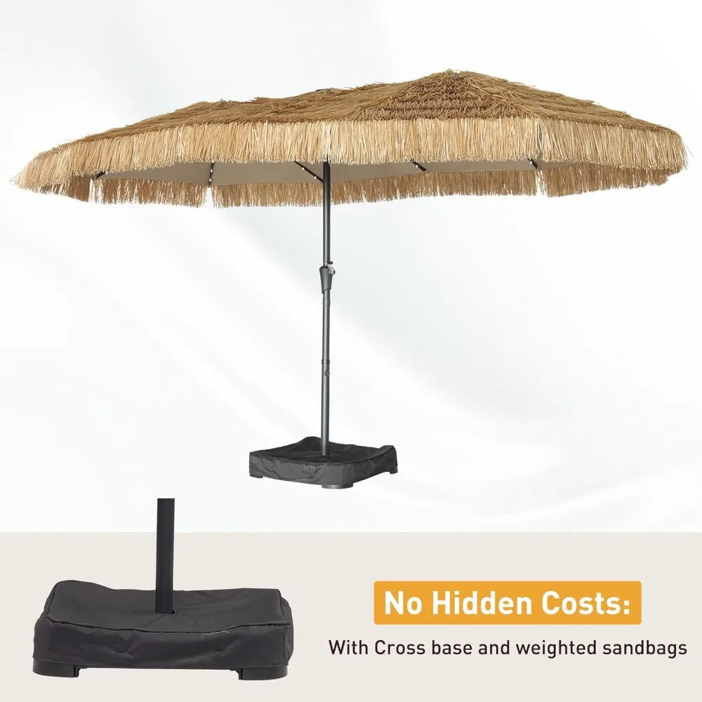 MKDK Tiki Patio Umbrella With 48 LED Lights Durable Base