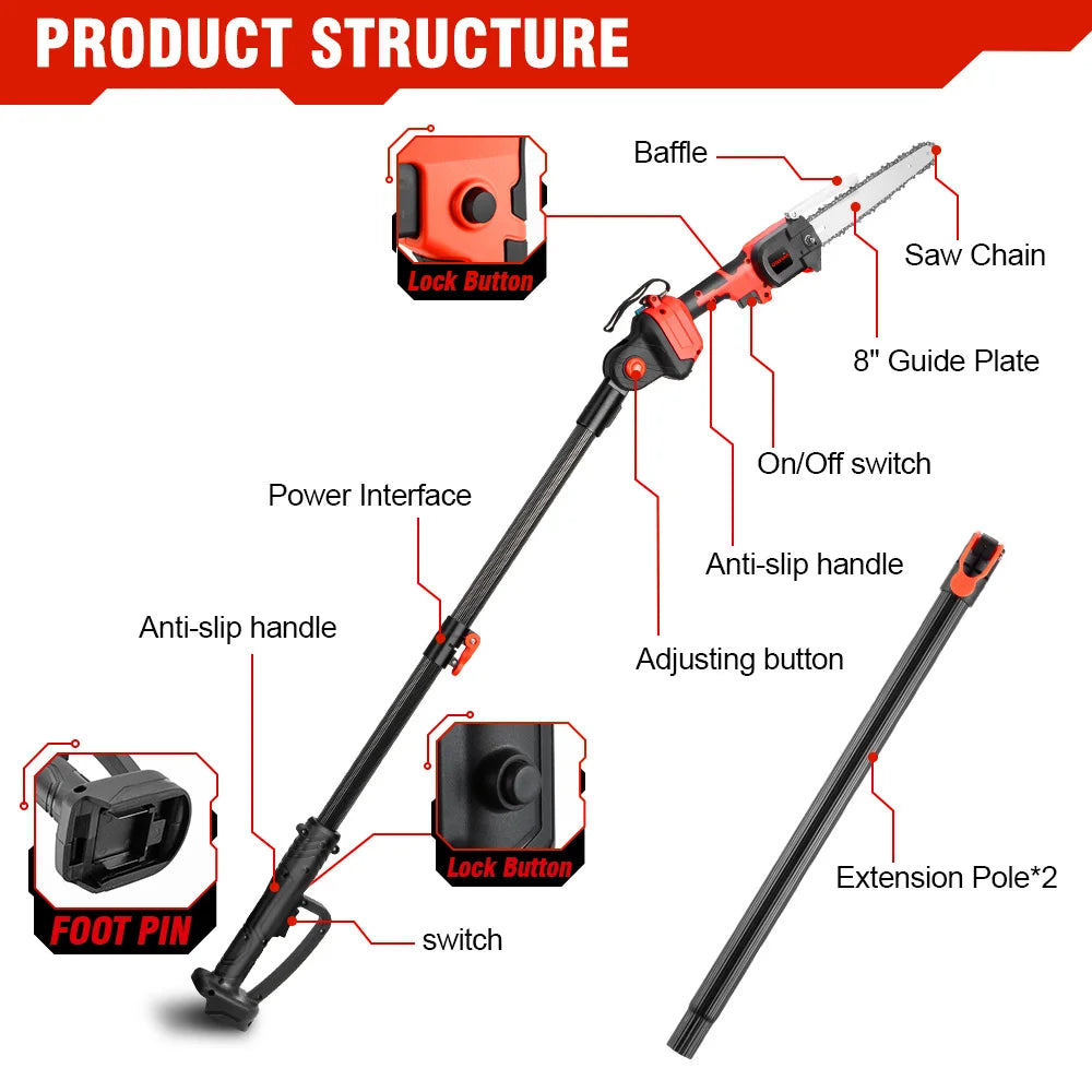 ONEVAN Brushless Pole Saw 4500W Telescoping 2.25m Pruning
