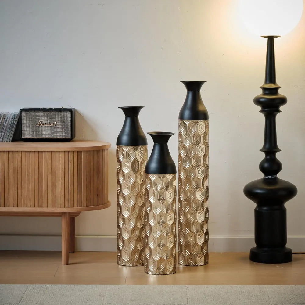 Hign Concerned Gold Metal Vases Set Of 3 Centerpiece Decor