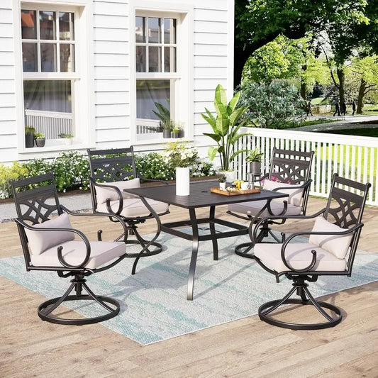 Guangbai All Weather Patio Dining Set For 4 Swivel Chairs