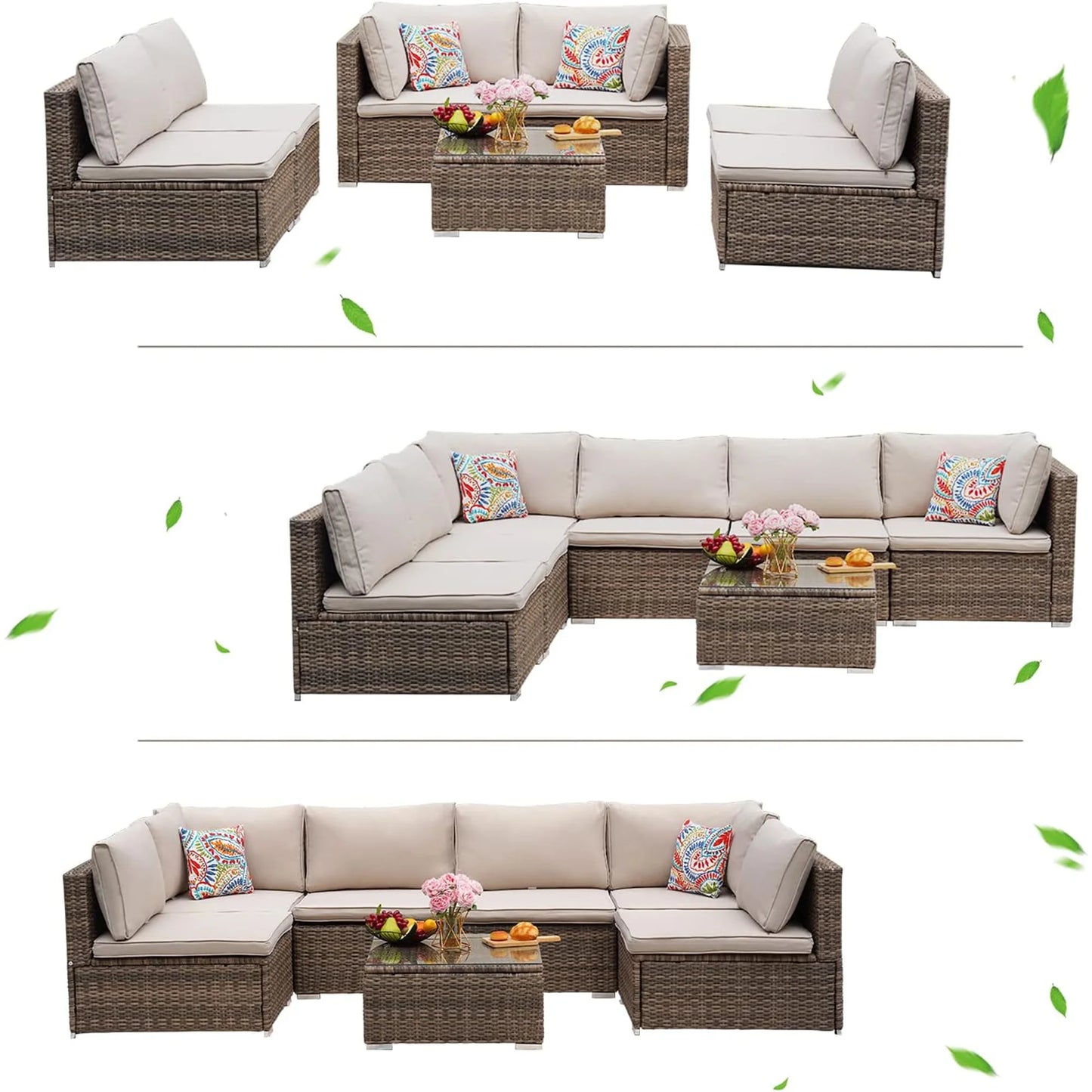 Naga Bahna Outdoor Patio Furniture 7 Piece Sectional Set