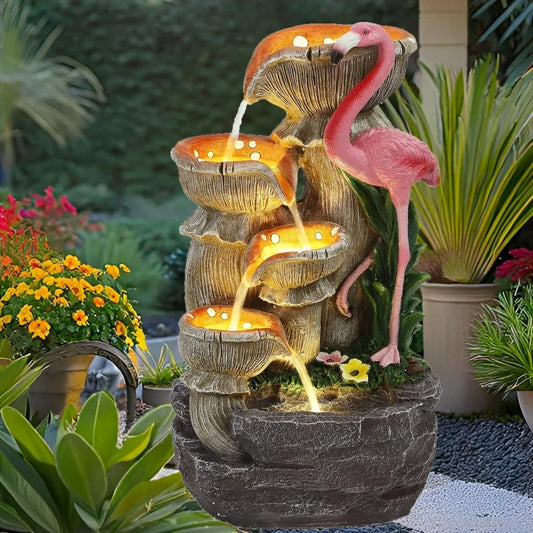 USSerenaY Flamingo Five Tier Outdoor Water Feature With LED