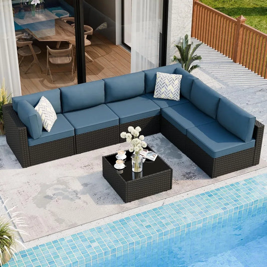 Folded 7 Piece Patio Sectional Sofa Set With Cushions